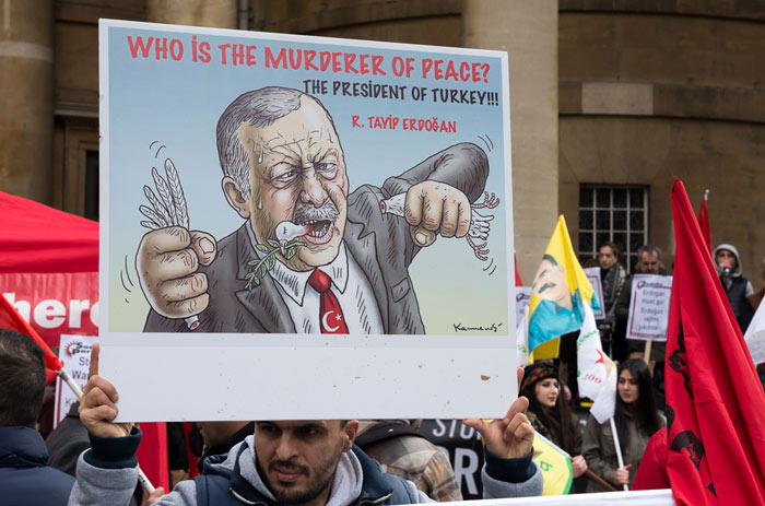 Een protest in London tegen het Turkse geweld tegen de Koerden in maart dit jaar.