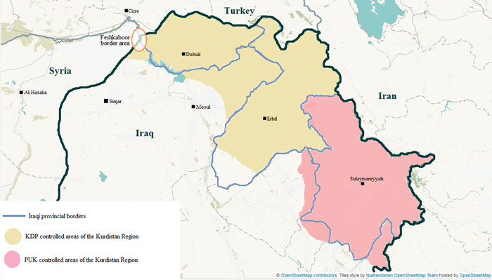 Lines of territorial and administrative control in Iraqi Kurdistan in early 2018