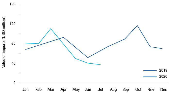 Reported imports of foodstuffs in the Somali territories