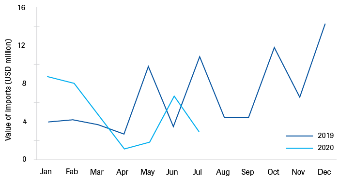 Reported imports of luxury goods in the Somali territories