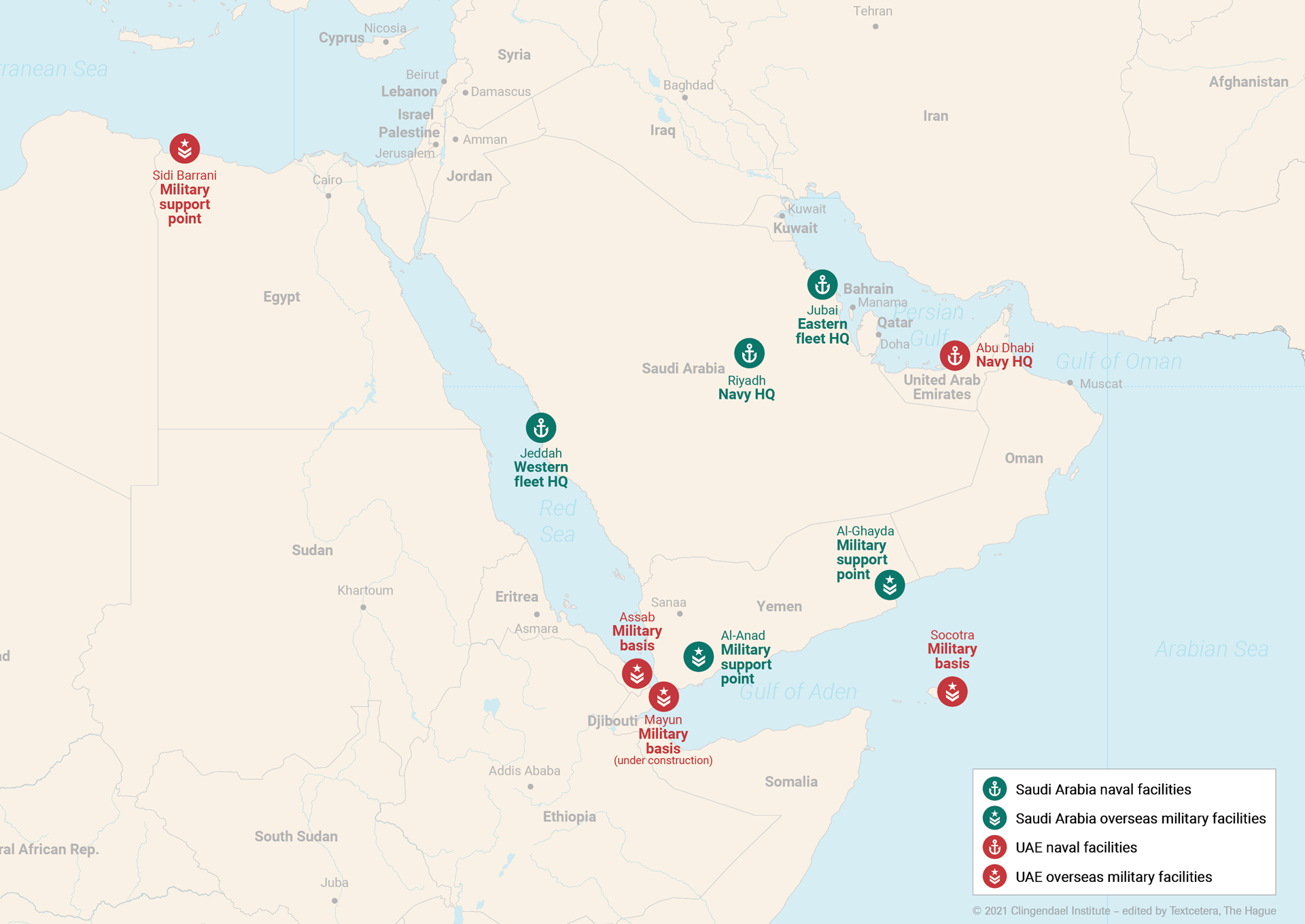 Map of selected Saudi and Emirati naval and military facilities