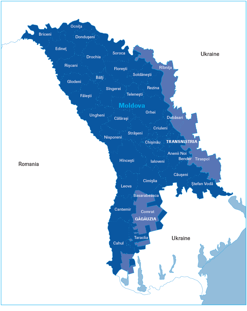 Map of Moldova (including Transnistria)