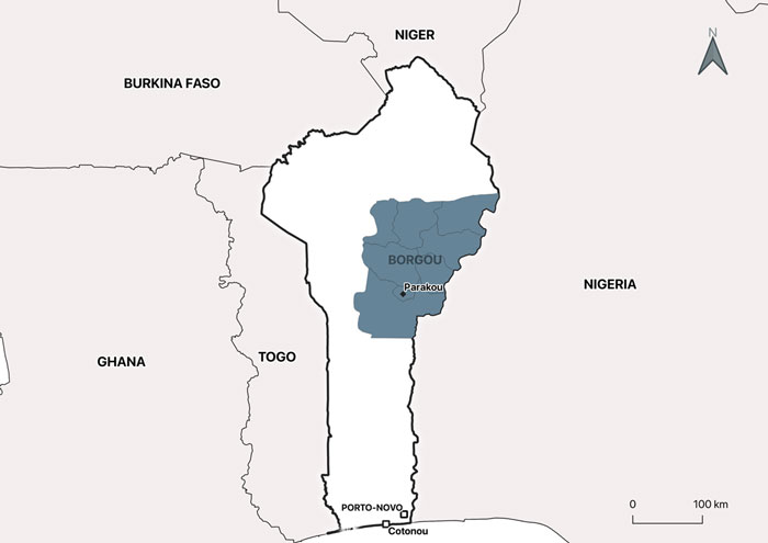 Location of the Borgou Department in Benin