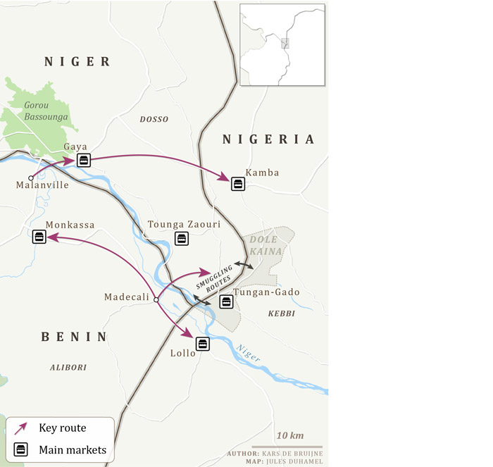 Routes & hubs between Alibori and Kebbi State