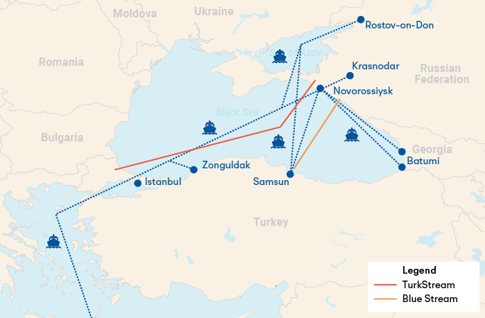 Russia’s main energy corridors and shipping routes in the Black Sea